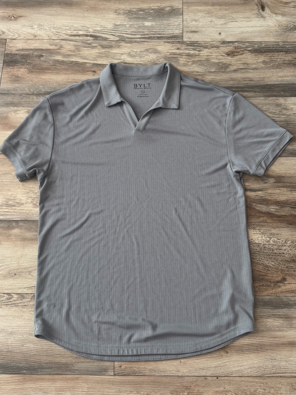 BYLT Ribbed Short Sleeve Open V Polo Gray XL - Picture 4 of 12